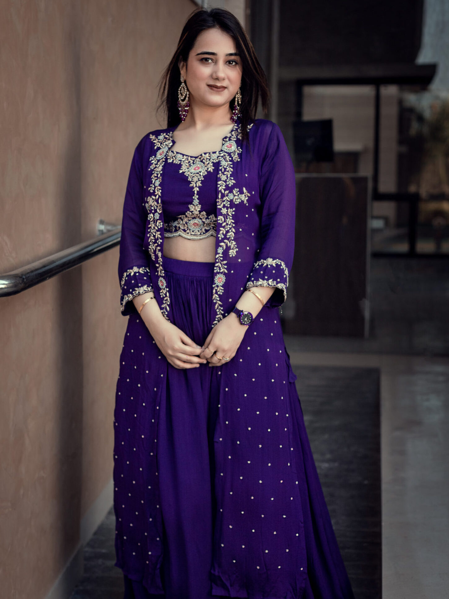 Purple skirt shrug set