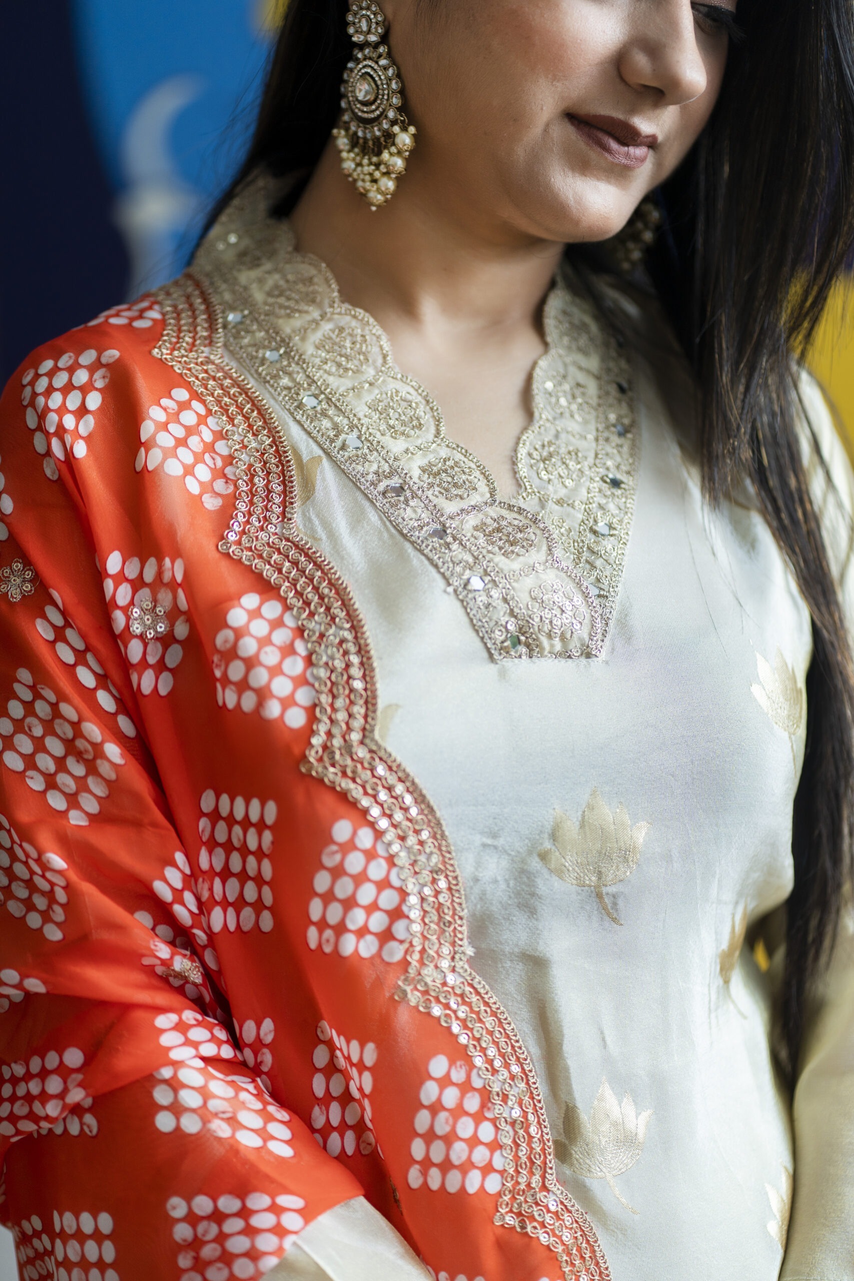open lace back dress Ivory to Orange Ombre Kurta Set – Chamee and Palak official main image 1