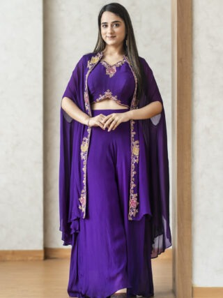 Purple palazo shrug set