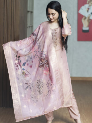 Nude brown tissue silk suit