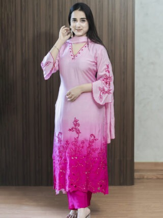 Pink Bell sleeves double shaded suit