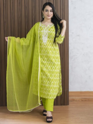 Cotton Green Printed Suit