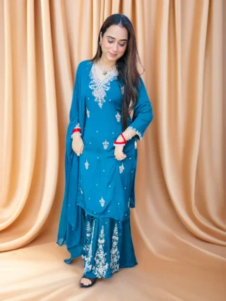 Teal blue sharara set