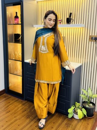 Mustard Mirror work Farsi set