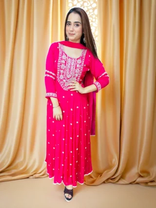 Pink handwork Anarkali