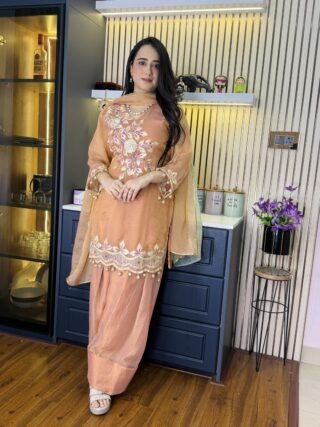 “Roshanara” peach designer farshi suit
